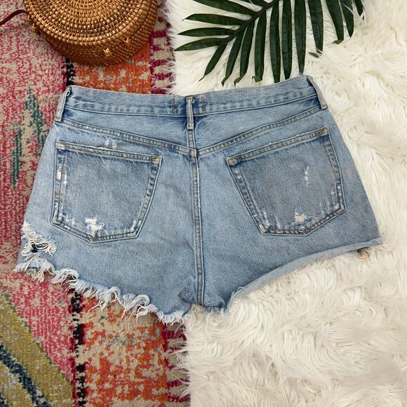 AGOLDE Light Blue Denim Distressed Button Fly Cut Off Jean Shorts 30 - Picture 2 of 8
